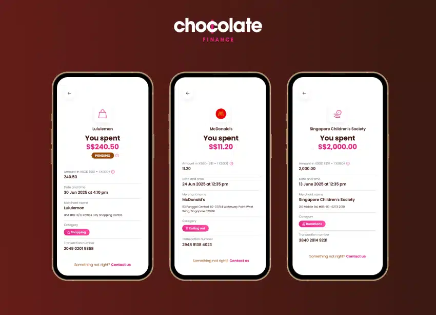 Chocolate Finance app showing transaction details