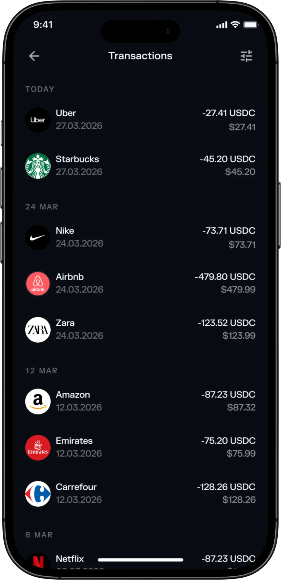 Transaction List Enriched for Solflare App